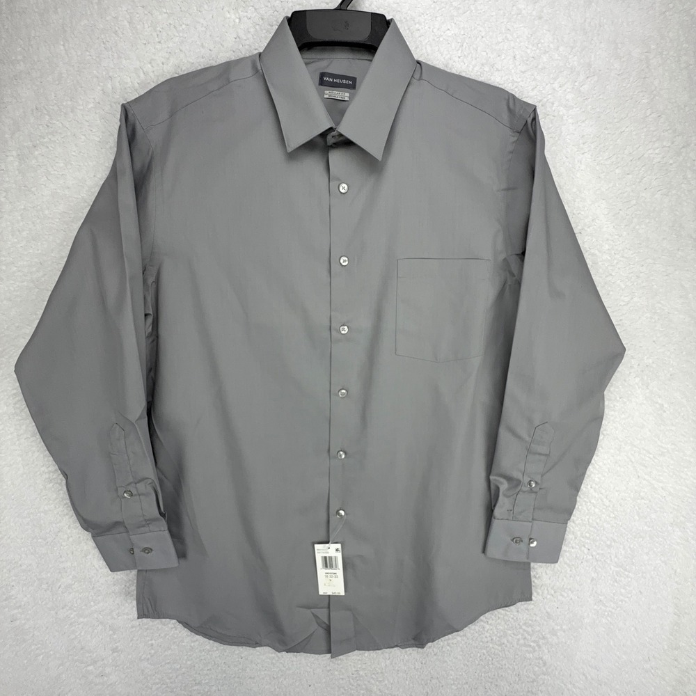 Van Heusen Mens Regular Fit Wrinkle Free Dress Shirt Gray 16 32/33 L NEW